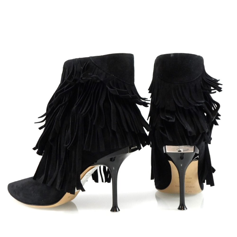 NIB$1265 SERGIO ROSSI Fringed Ankle Suede Booties Pointed Toe Stiletto Heels 37 - Picture 9 of 16